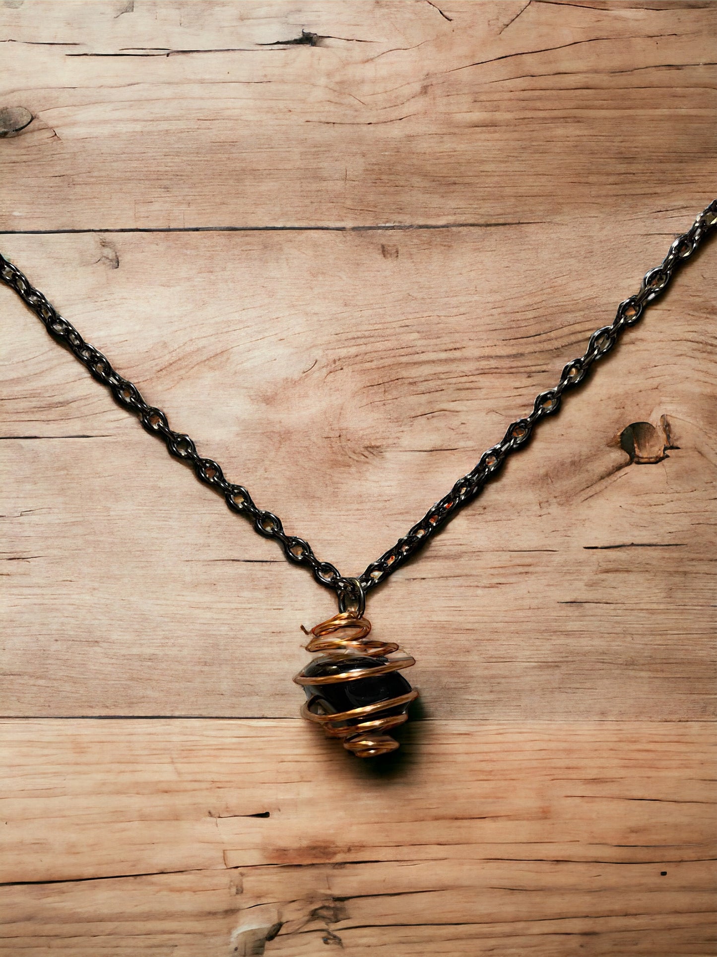 Black Obsidian Coiled in Copper Wire