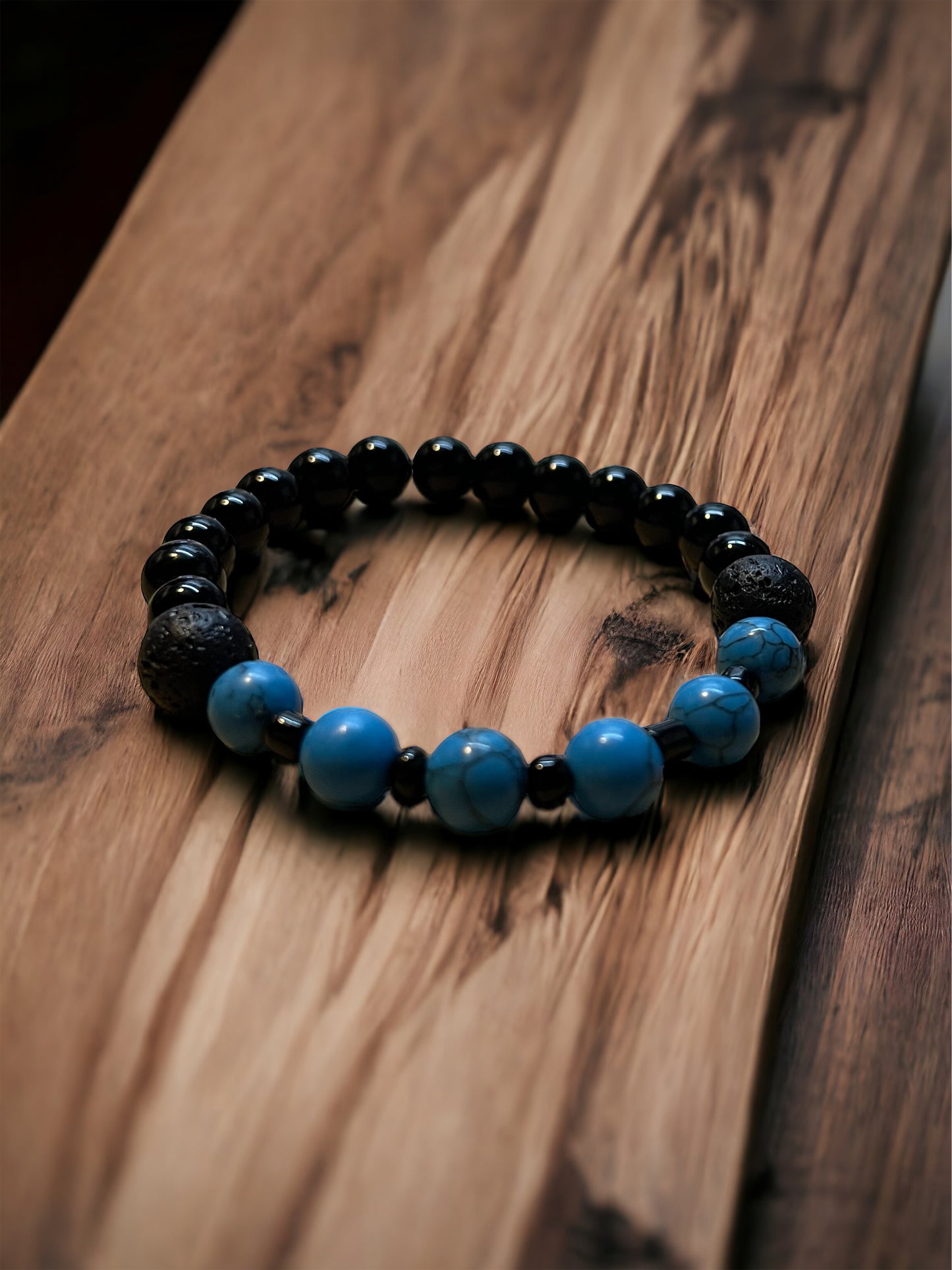 Turquoise, black agate & lava stone