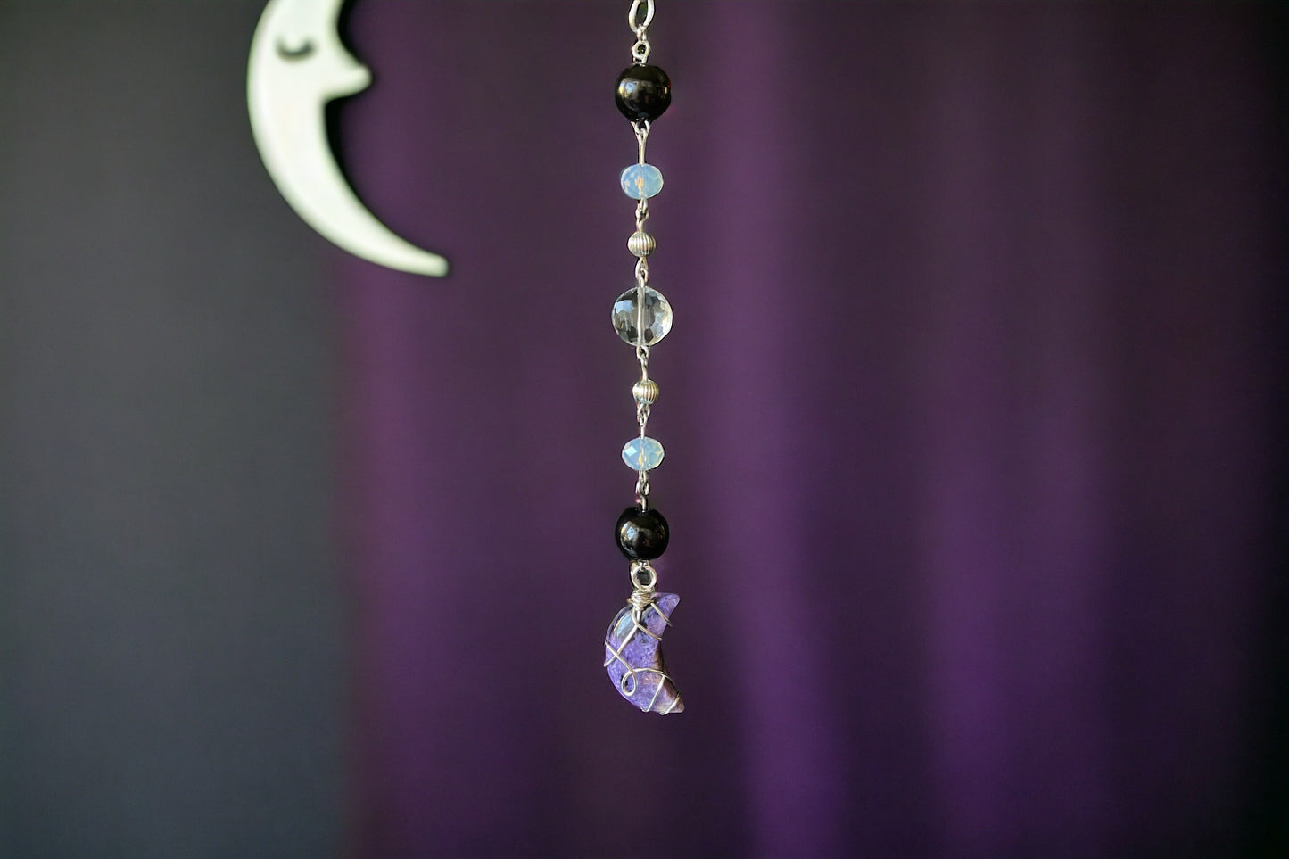 Charoite Moon Car Charm