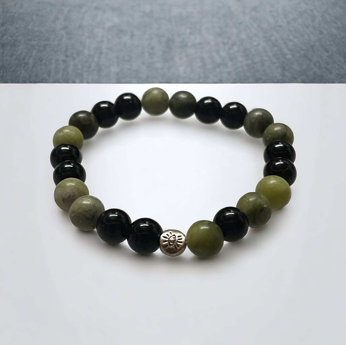 Black Onyx, Serpentine and Evil Eye Bracelet