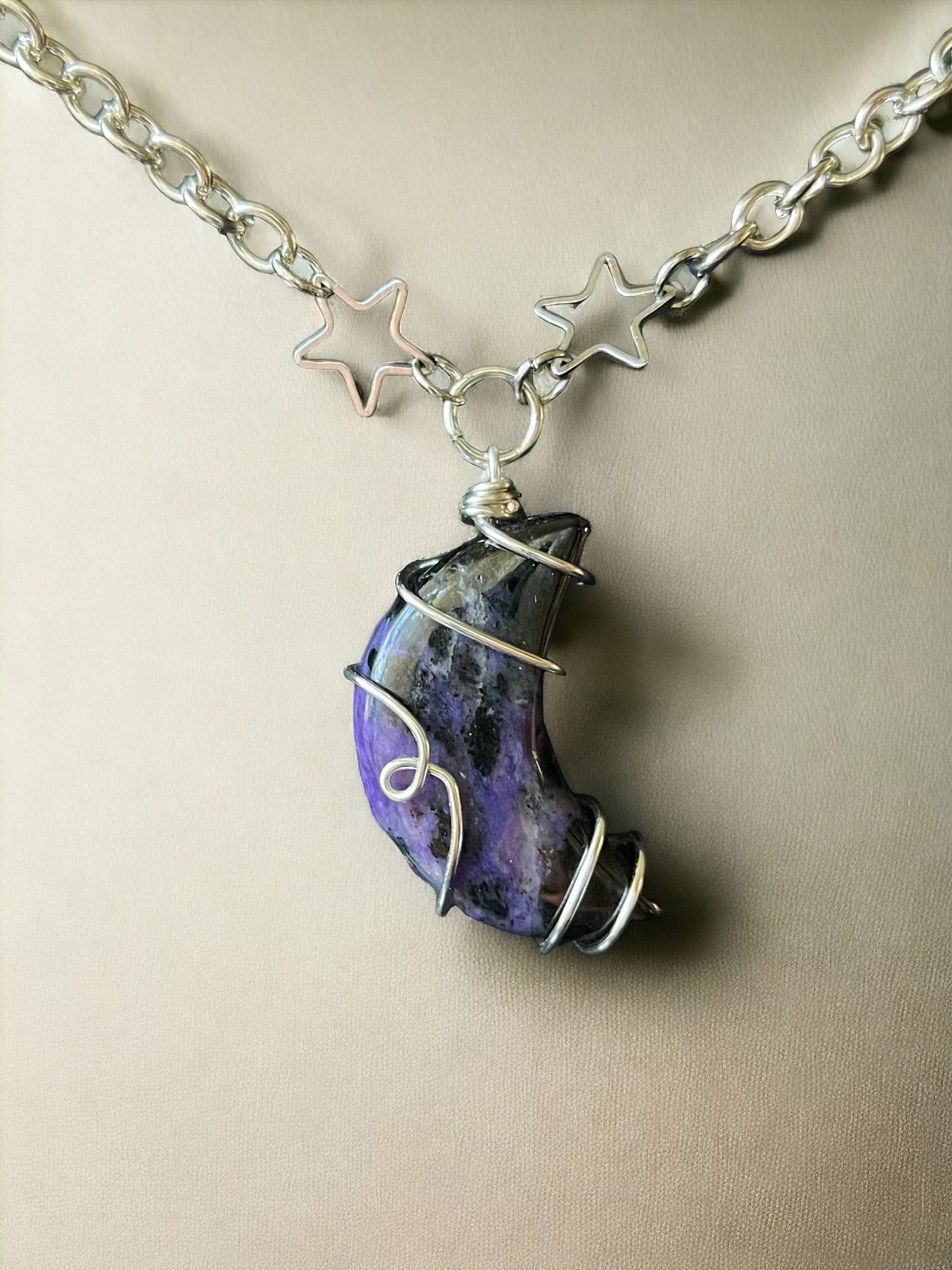 Charoite Moon Star Necklace