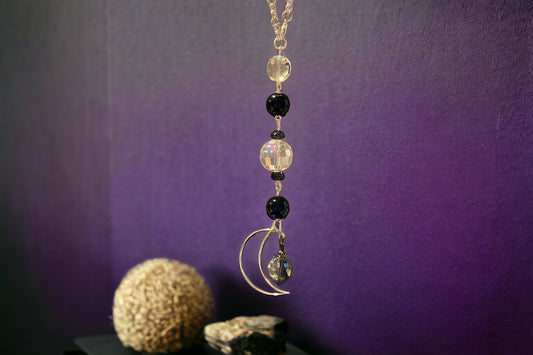 Wire Wrapped Moon with Black Agate Beads