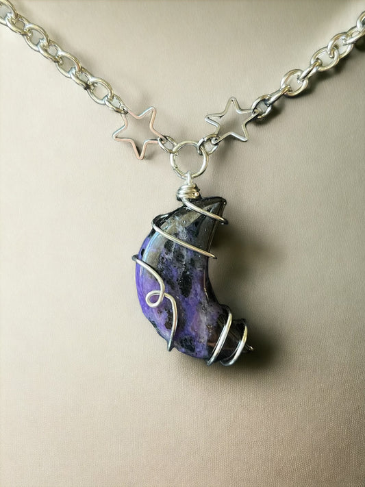 Charoite Moon Star Necklace